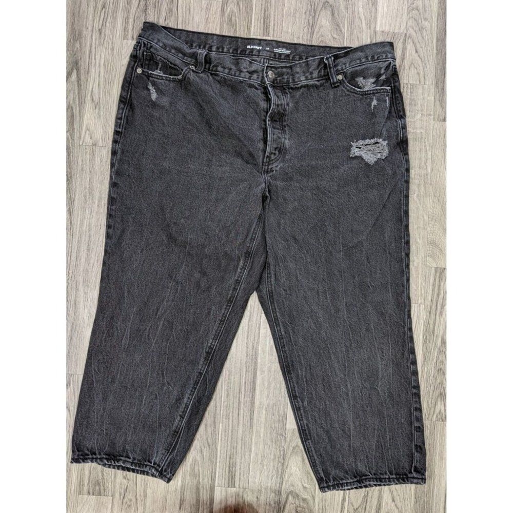 Old Navy Women Plus Sz 20 High Rise Distressed Button Fly‎ Black Denim Capris